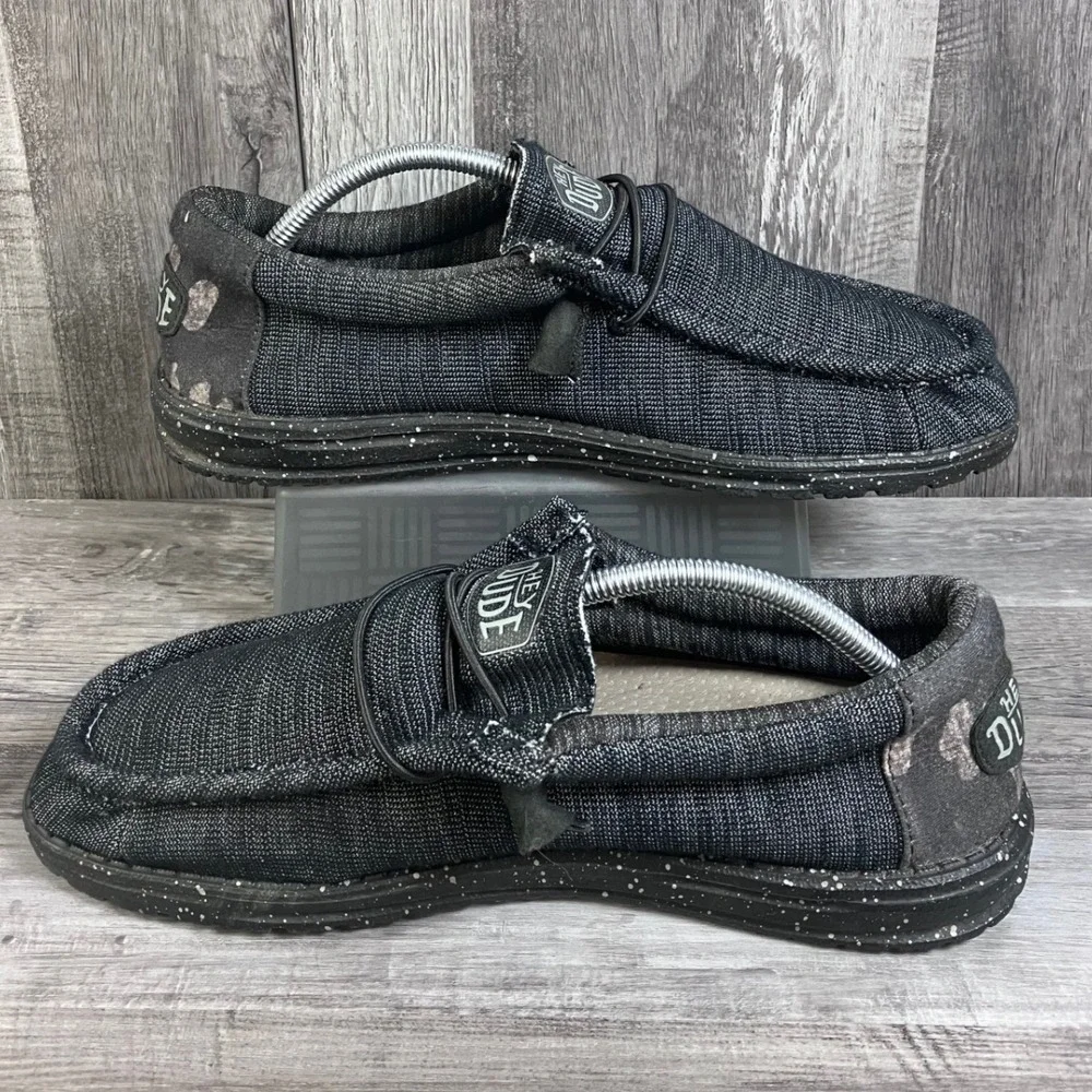 Hey Dude Wally Stretch Poly Midnight Bunker Mens 10 Black Grey Loafers 40024-0XK